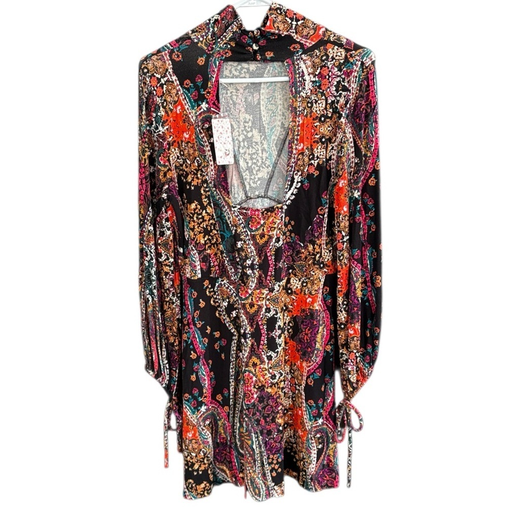 NWT Free People All Dolled Up Dress Black Floral Paisley Size Medium - Picture 9 of 12
